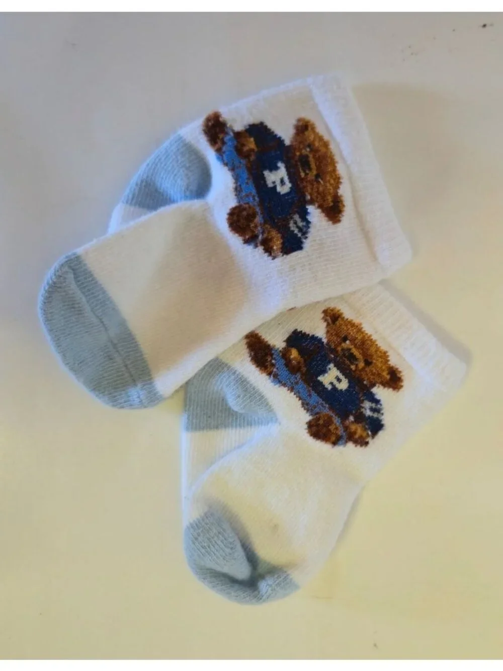 Infant Blue Jean Teddy Bear Polo Ralph Lauren Crew Socks Designer Baby Fancy